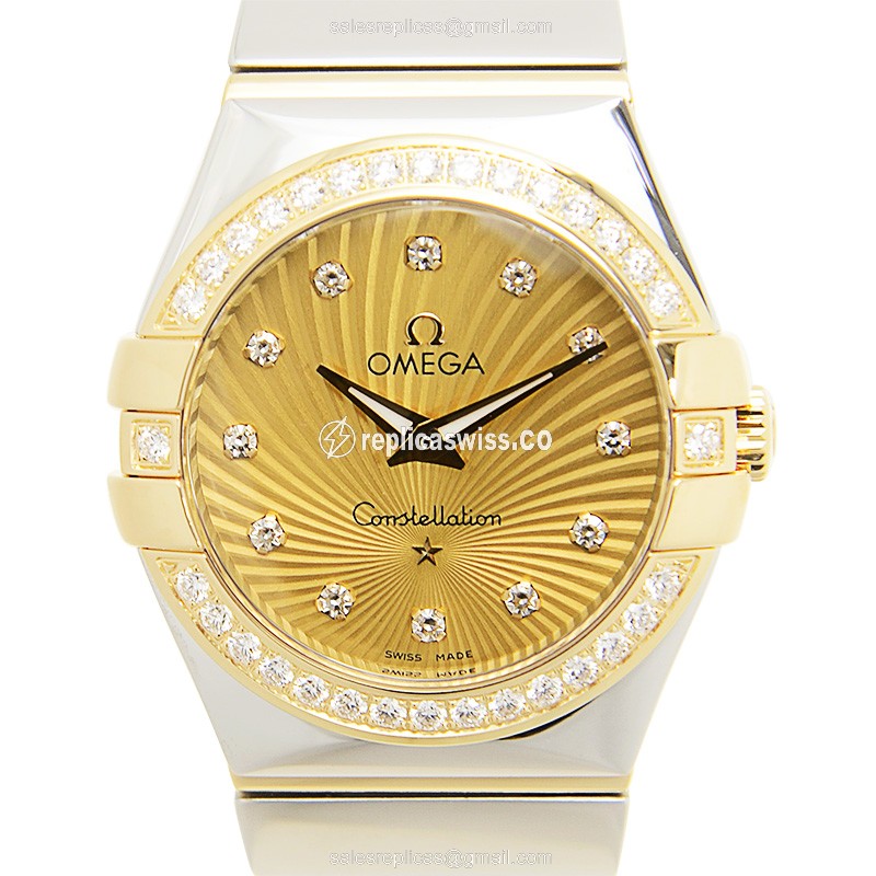 Omega Constellation Quartz Replica - 18kt Gold & Diamond - Silver Dial - Steel Case & Band - Luxury Replica CONSTELLATION Watch