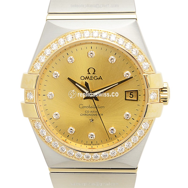 Omega Constellation Replica - Automatic - 18kt Gold Case - Diamond Accents - Silver Dial