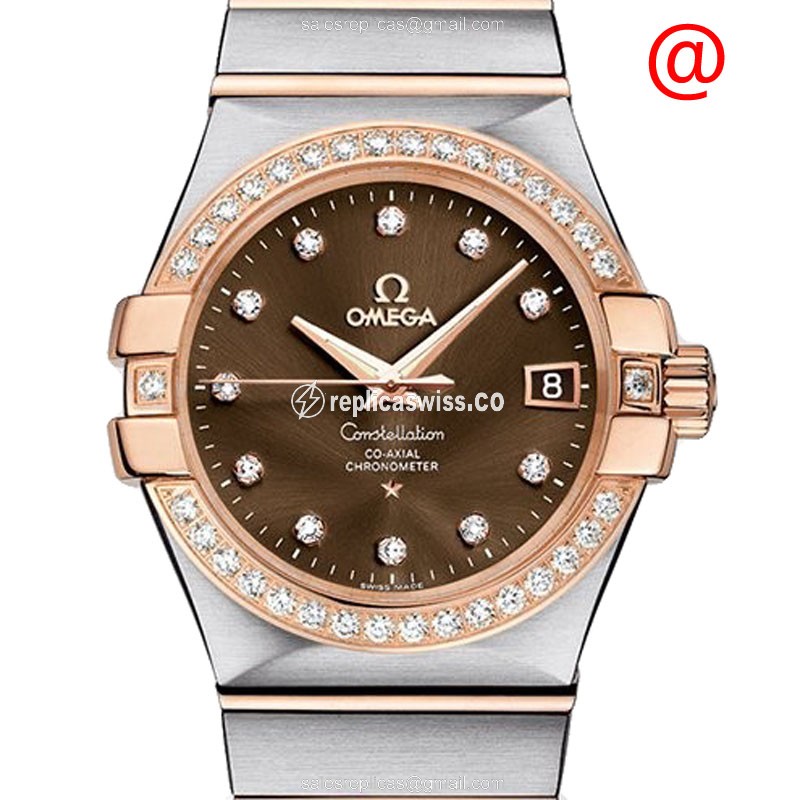 Omega Constellation Replica - Automatic - 18kt Rose Gold & Steel - Brown Dial - Gold Strap - Luxury Replica CONSTELLATION Watch