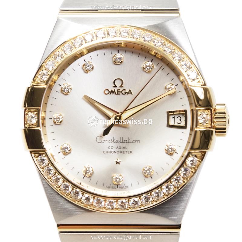 Omega Constellation Replica - Automatic - 18kt Gold & Diamond - Silver Dial - Steel Clasp
