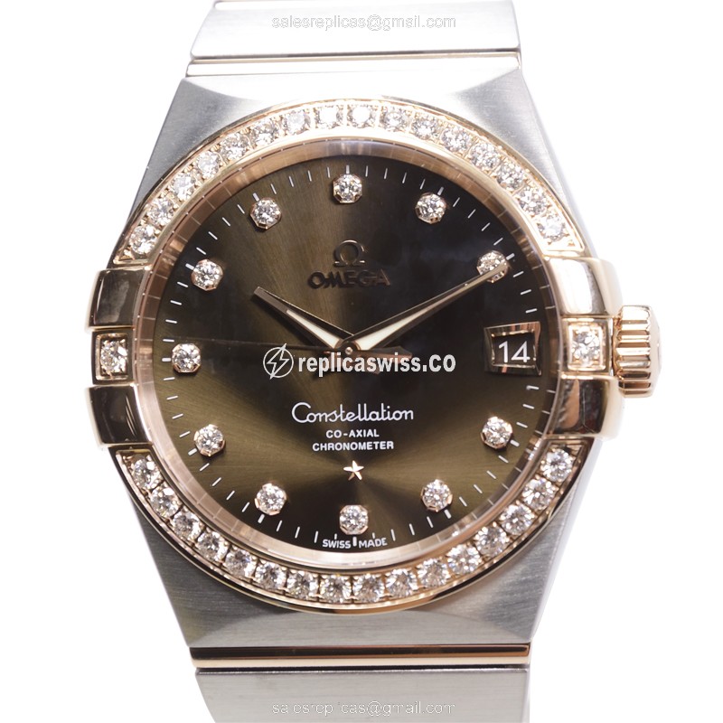 Omega Constellation Replica - 18kt Rose Gold - Automatic - Diamond Dial - Silver Clasp