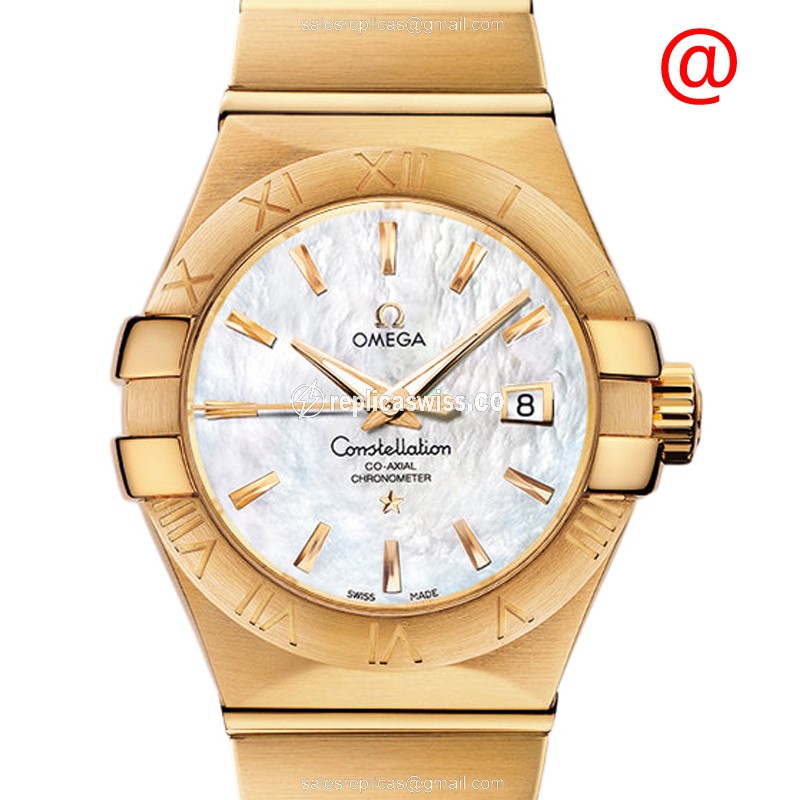 Omega Constellation Replica - Automatic - 18kt Yellow Gold - White Dial - Gold Clasp & Band
