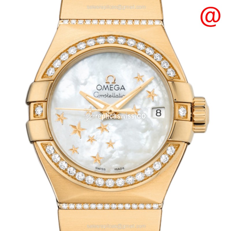 Omega Constellation Replica - Automatic 18kt Gold Case - White Dial Gold Band