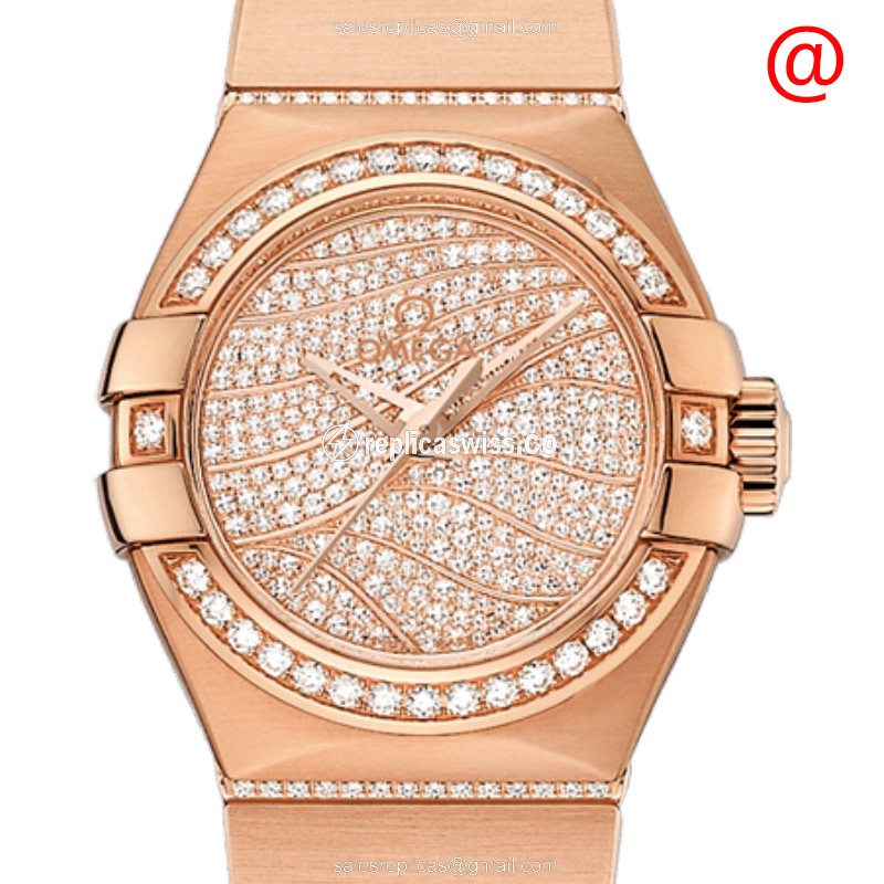 Omega Constellation Replica - Automatic - 18kt Rose Gold Case - Diamond Dial - Gold Strap
