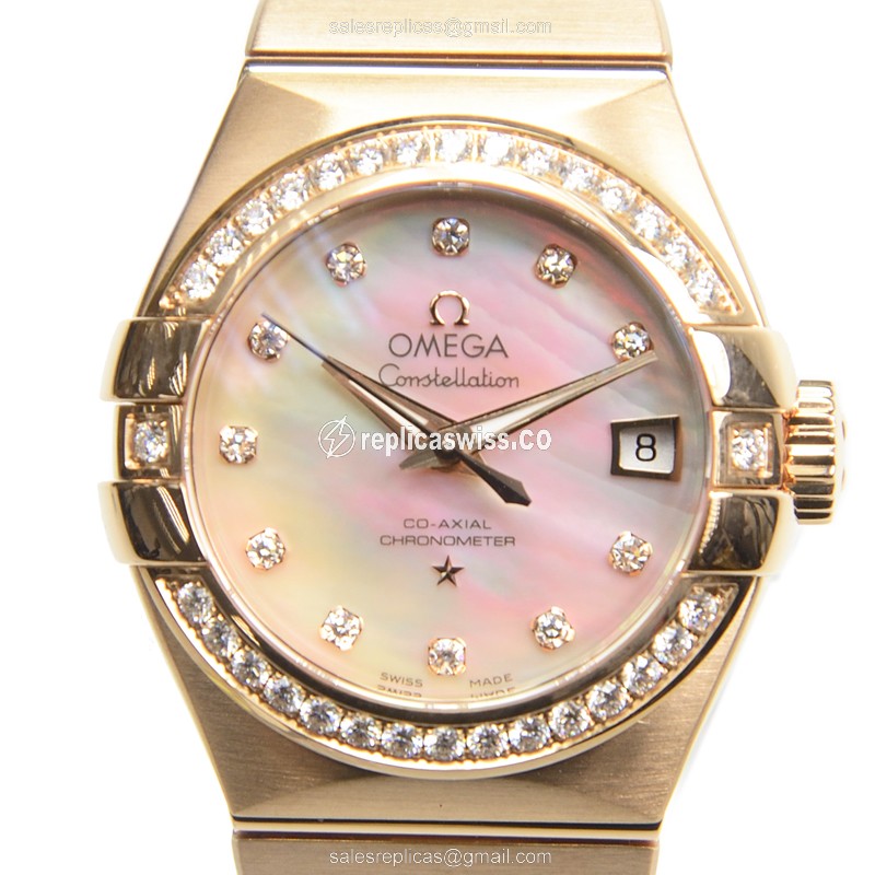Omega Constellation Replica | Automatic | 18kt Rose Gold & Diamond Case | White Dial