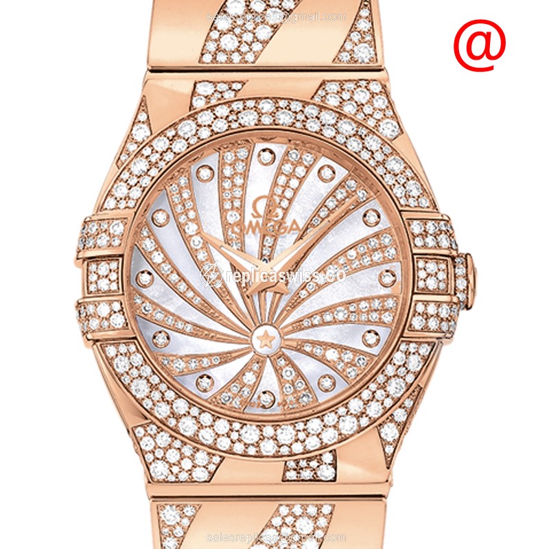 Omega Constellation Replica - Quartz - 18kt Rose Gold & Diamond Case - White Dial - Gold Diamond Clasp - Luxury Replica CONSTELLATION Watch