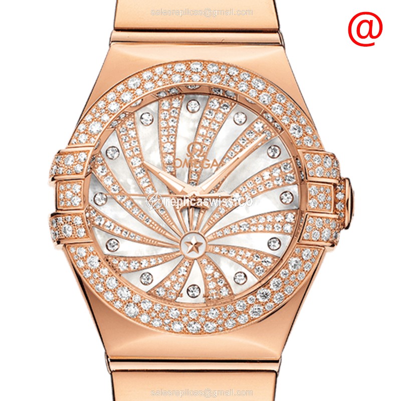 Omega Constellation Replica - Automatic - White Dial - 18kt Gold Case - Diamond Clasp