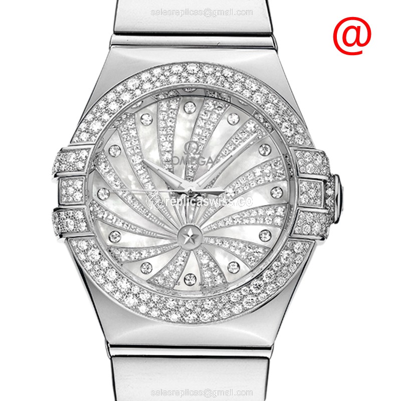 Omega Constellation Replica - 18kt White Gold - Diamond - White Dial - Automatic - Silver Clasp - Luxury Replica CONSTELLATION Watch