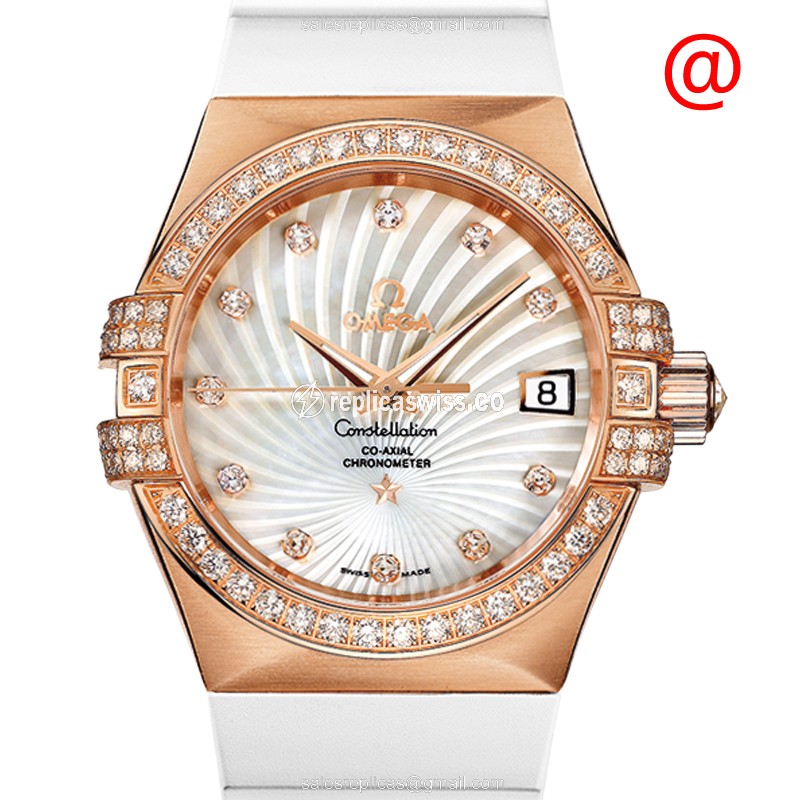 Omega Constellation Replica - Automatic - White Dial - 18kt Rose Gold - Diamond Bezels