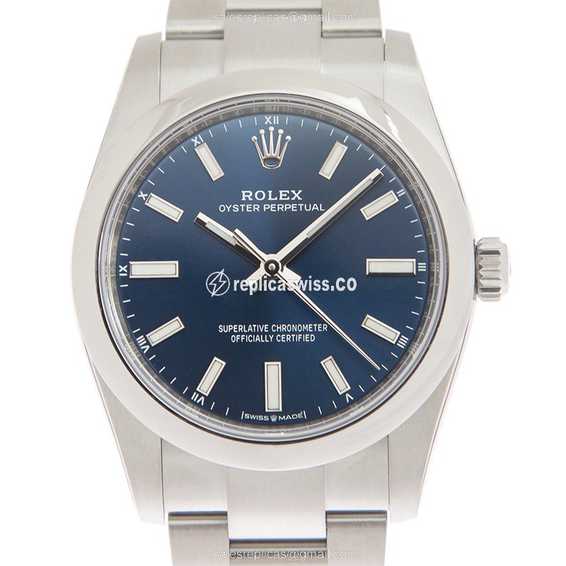Rolex OYSTER PERPETUAL Replica - Automatic - Steel Case, Blue Dial on Silver Steel Strap - Luxury Replica OYSTER PERPETUAL Watch