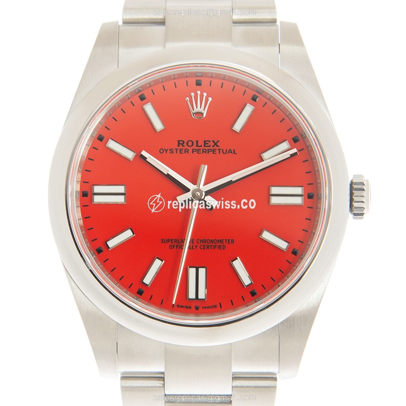 Rolex 124300-0007 Replica - Automatic - Steel Case - Red Dial - Silver Strap