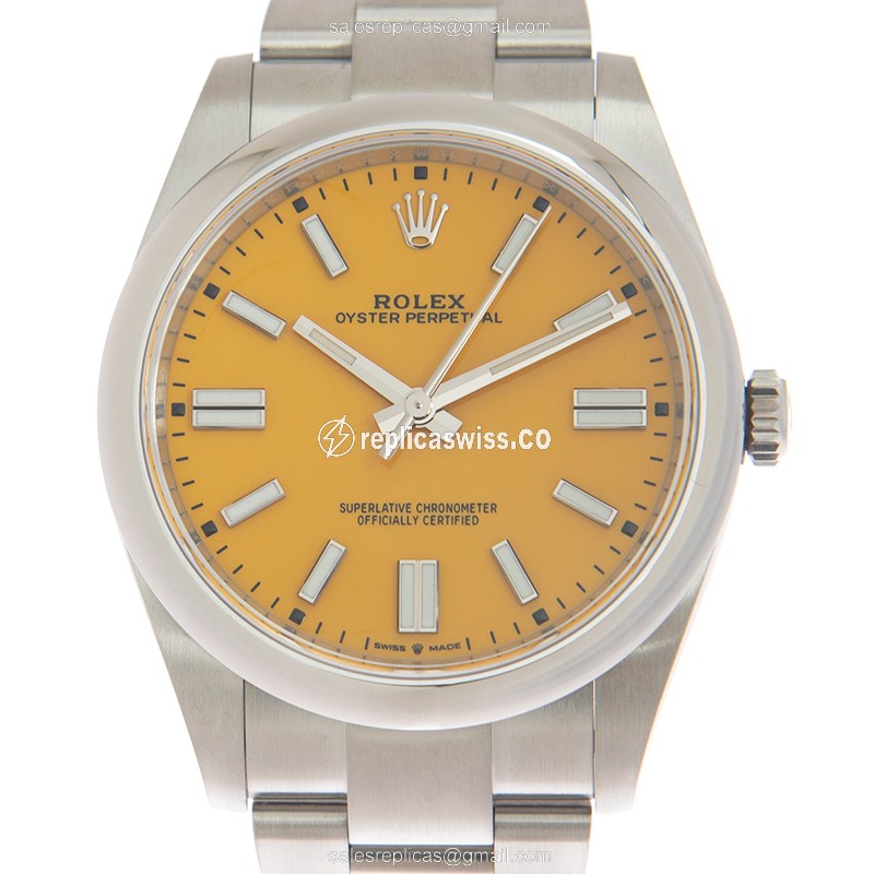 Rolex OYSTER PERPETUAL Replica - Automatic - Yellow Dial on Silver Steel Strap