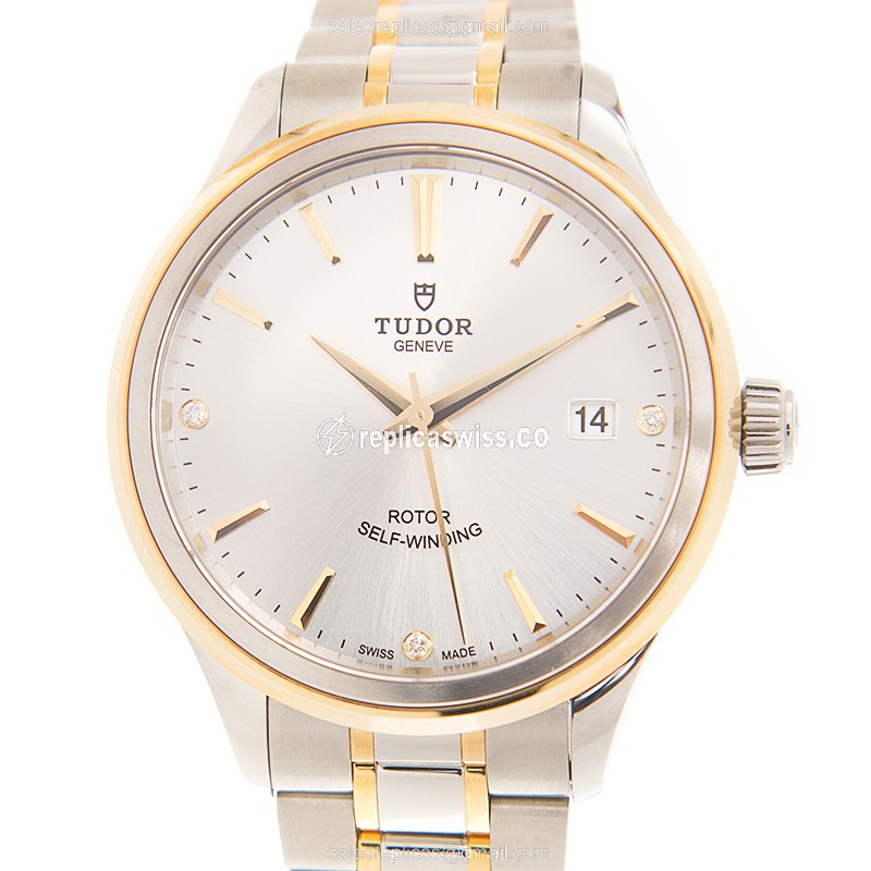 Tudor 12503-65053-369DI-SV Replica - Automatic - 18kt Gold & Steel Case - Silver Dial - Luxury Replica STYLE Watch