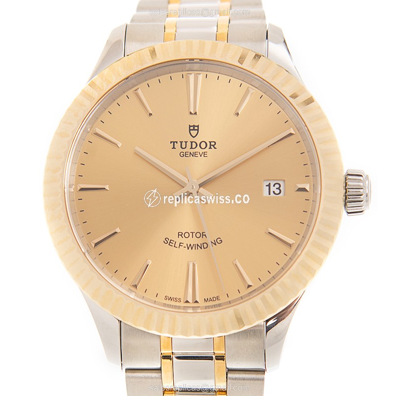 Tudor 12513-65053-CH Replica - Automatic - 18kt Gold - Black Dial - Steel Strap