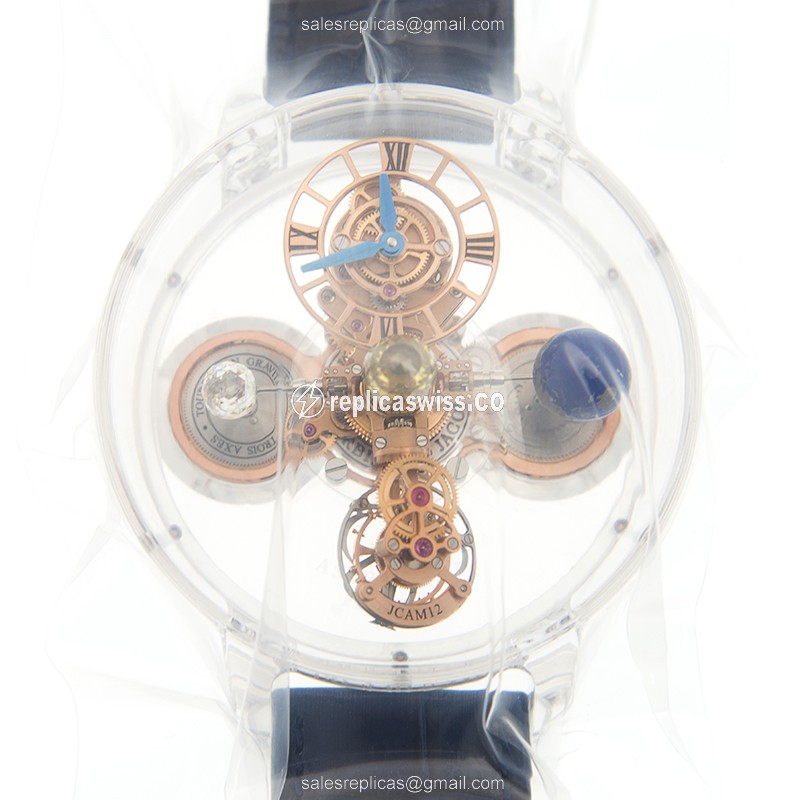 Jacob & Co ASTRONOMIA - Manual Wind - Sapphire Case - Skull Dial - Blue Leather Strap