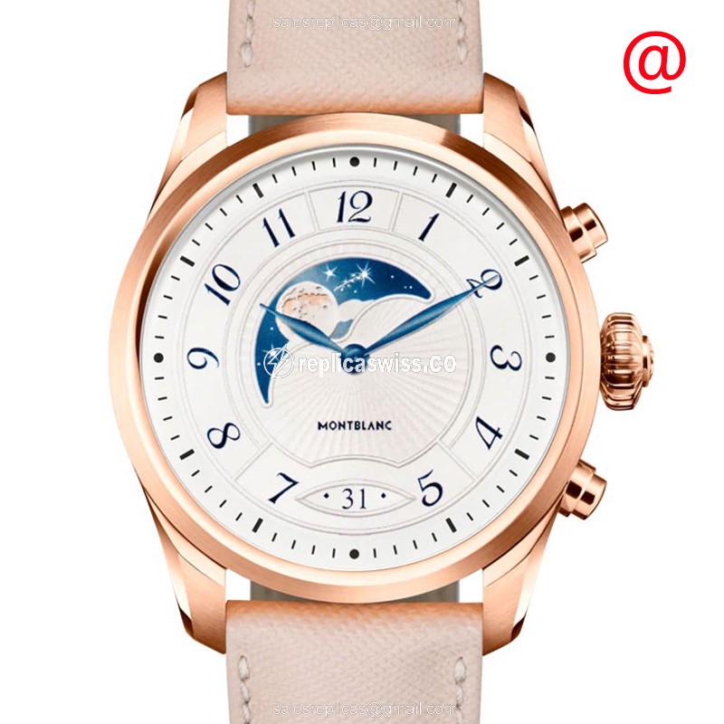 Mont Blanc 125837 Replica - Quartz - Gold PVD - Silver Dial - Leather Beige Strap - Luxury Replica CONNECTED Watch