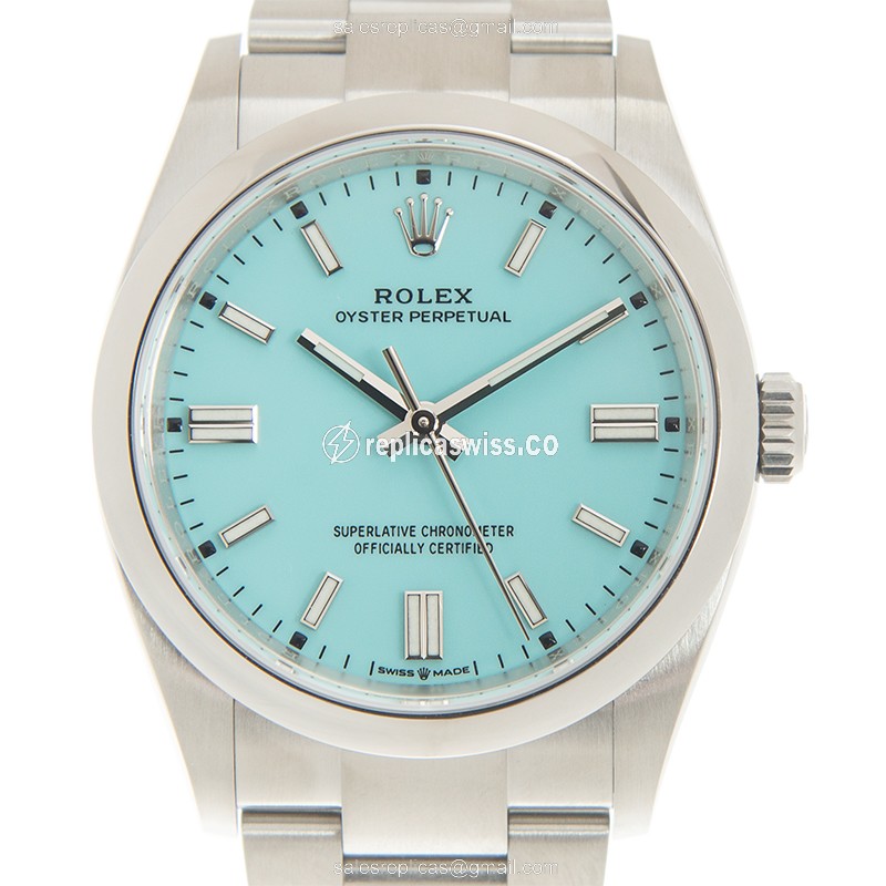 Rolex OYSTER PERPETUAL Replica - Automatic - Steel Case, Blue Dial - Silver Steel Strap