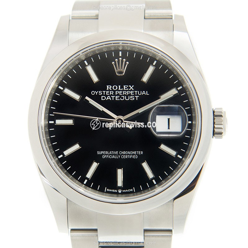 Rolex Datejust Replica - Automatic - Steel Case - Black Dial on Silver Strap