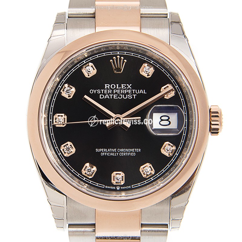 Rolex Datejust Replica - Automatic - 18kt Rose Gold & Steel - Black Dial