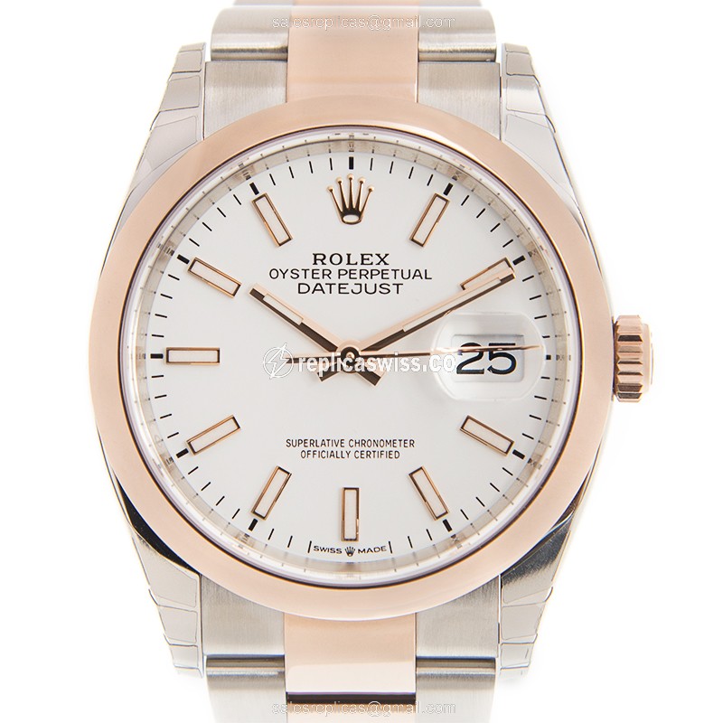 Rolex DATEJUST Replica - Automatic - White Dial - 18kt Rose Gold & Steel Clasp