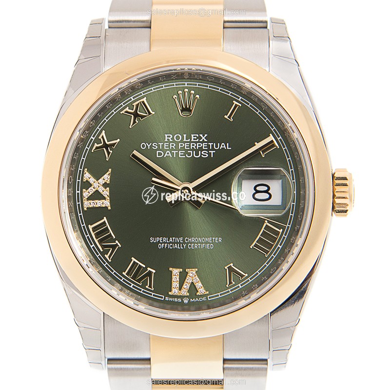 Rolex DATEJUST Replica - Automatic - Green Dial, Gold Case - Steel Gold Strap