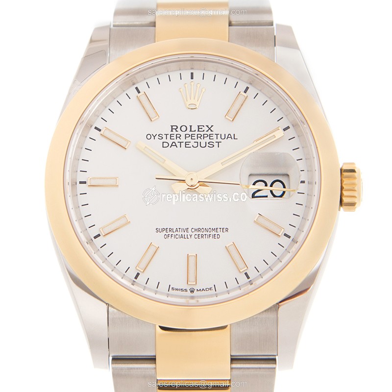 Rolex Datejust Replica - Automatic - 18kt Gold & Steel - White Dial | Clasp | Gold Strap