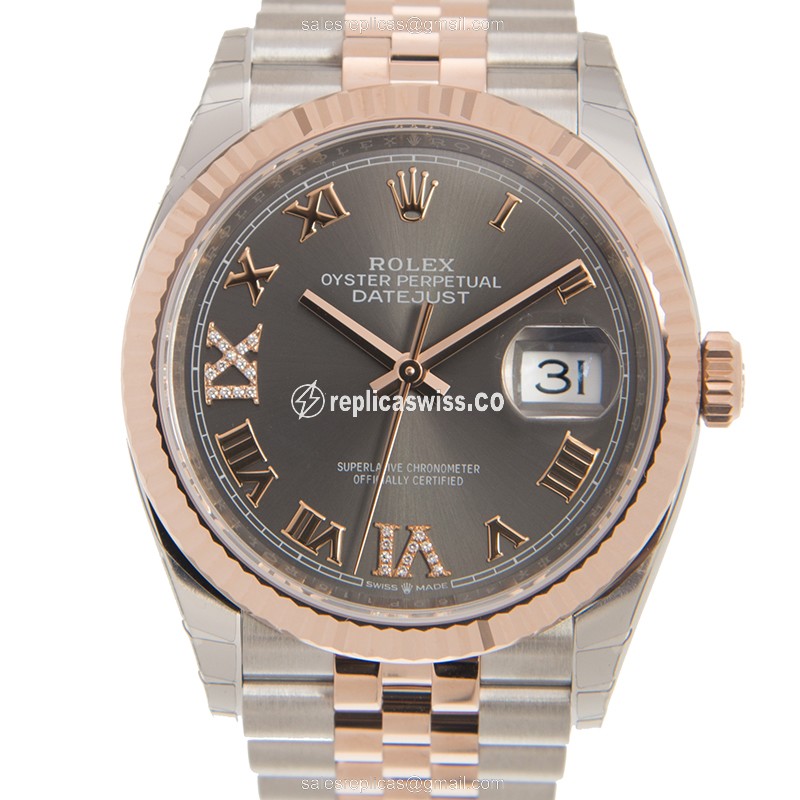 Rolex Datejust Replica - Automatic - 18kt Rose & Steel - Gray Dial - Gold Strap