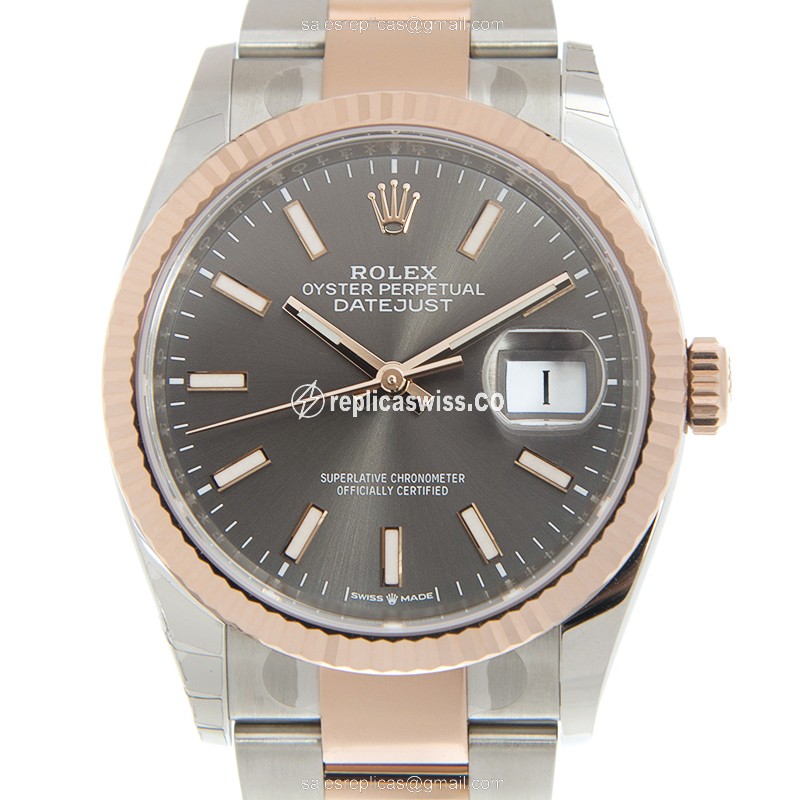 Rolex Datejust Replica - Automatic - 18kt Rose Gold & Steel - Gray Dial - Gold Clasp