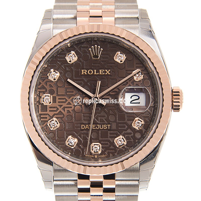 Rolex DATEJUST Replica - Automatic - 18kt Rose Gold & Steel - Brown Dial - Gold Strap - Luxury Replica DATEJUST Watch