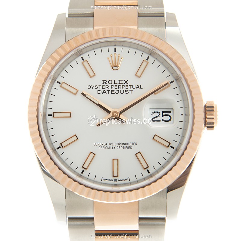 Rolex Datejust Replica - Automatic | 18kt Rose Gold & Steel | White Dial, Gold Clasp & Steel Strap