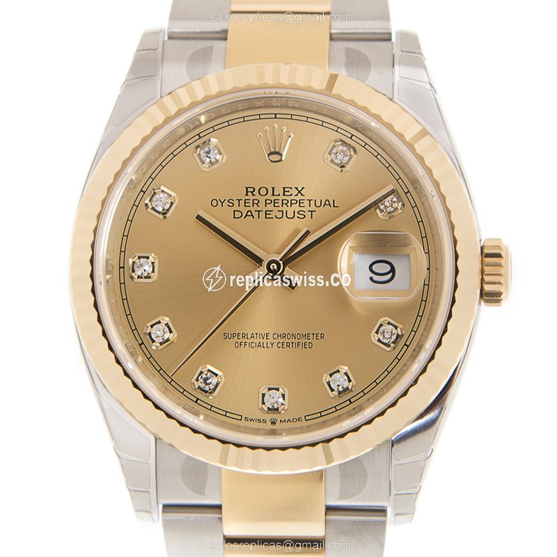 Rolex Datejust Replica - Automatic - 18kt Gold & Steel - Gold Dial - Gold Clasp - Luxury Replica DATEJUST Watch