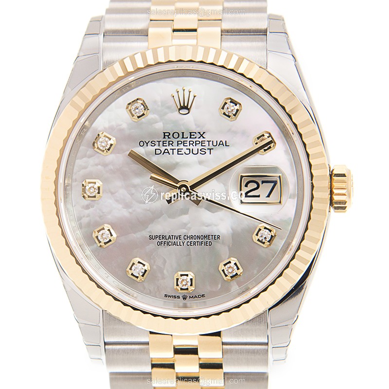 Rolex Datejust Replica - Automatic - White Dial on 18kt Steel & Gold Clasp