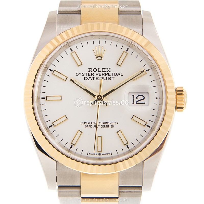 Rolex DATEJUST Replica - Automatic - White Dial on Gold & Steel Strap