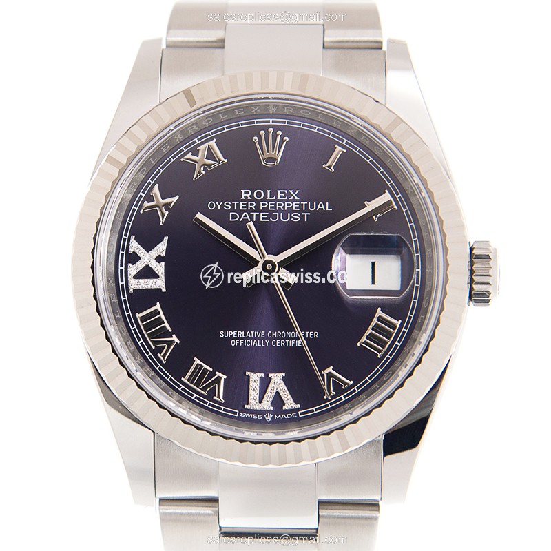 Rolex Datejust Replica - Automatic - White Gold & Steel - Purple Dial
