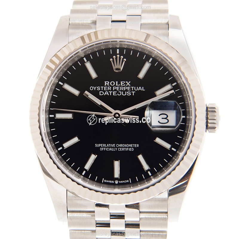 Rolex Datejust Replica - Automatic - White Gold & Steel - Black Dial