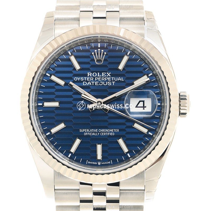 Rolex Datejust Replica - Automatic - White Gold & Steel - Blue Dial - Silver Steel Strap