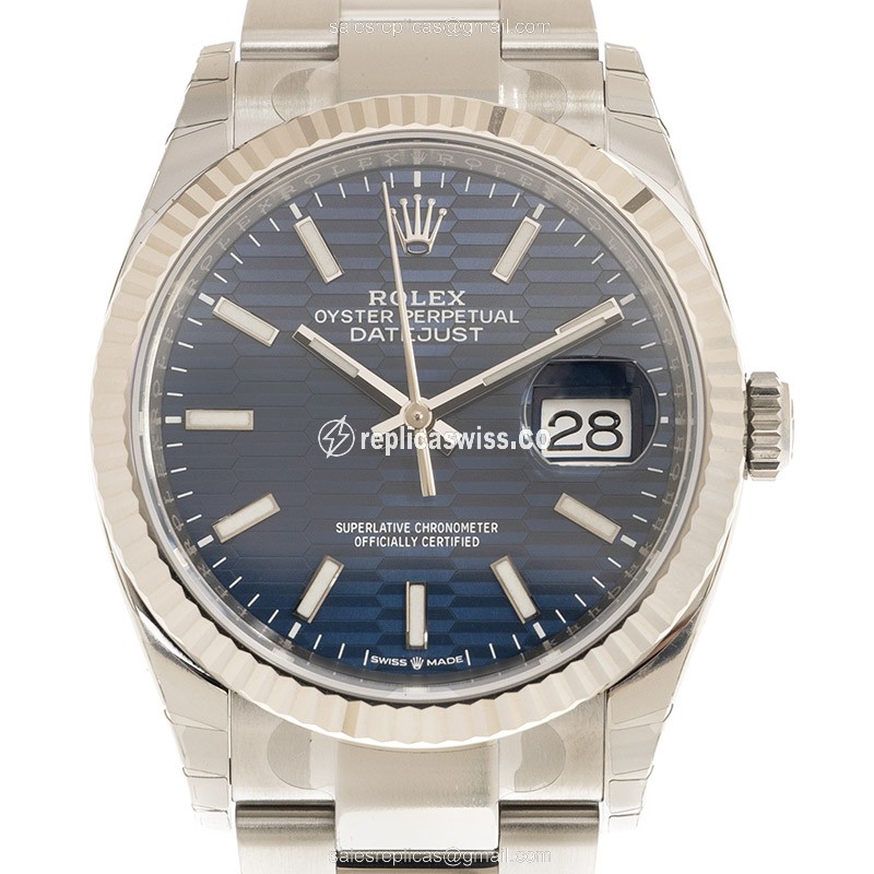Rolex DATEJUST Replica - Automatic - White Gold & Steel - Blue Dial