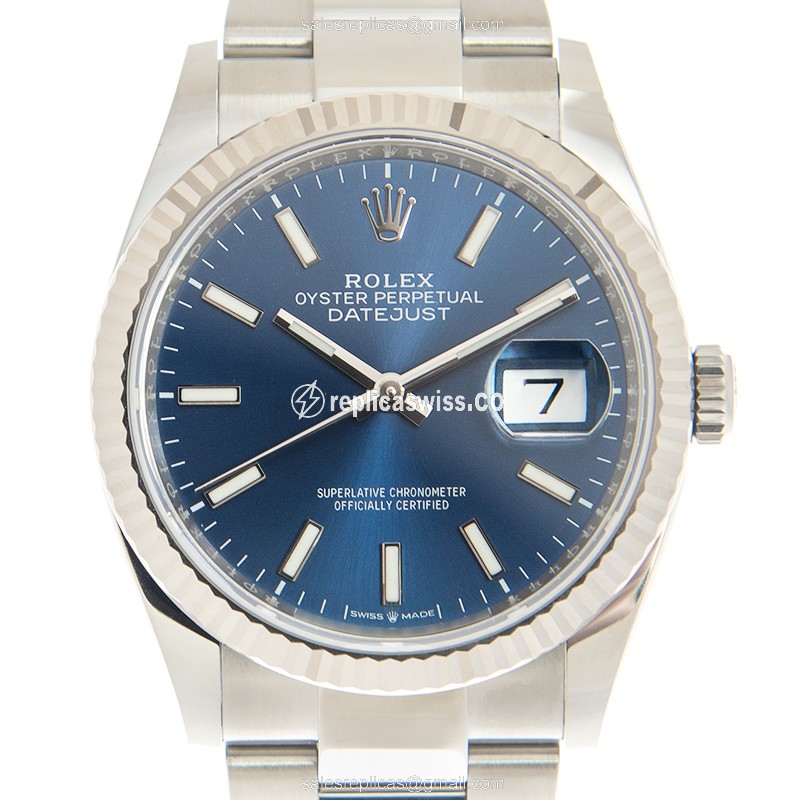 Rolex DATEJUST Replica - Automatic - 18kt White Gold & Steel - Blue Dial - Silver Steel Strap