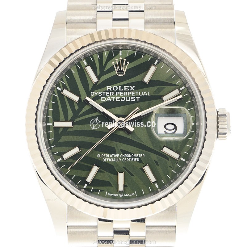 Rolex Datejust Replica - Automatic - 18kt White Gold & Steel - Green Dial - Silver Clasp - Luxury Replica DATEJUST Watch