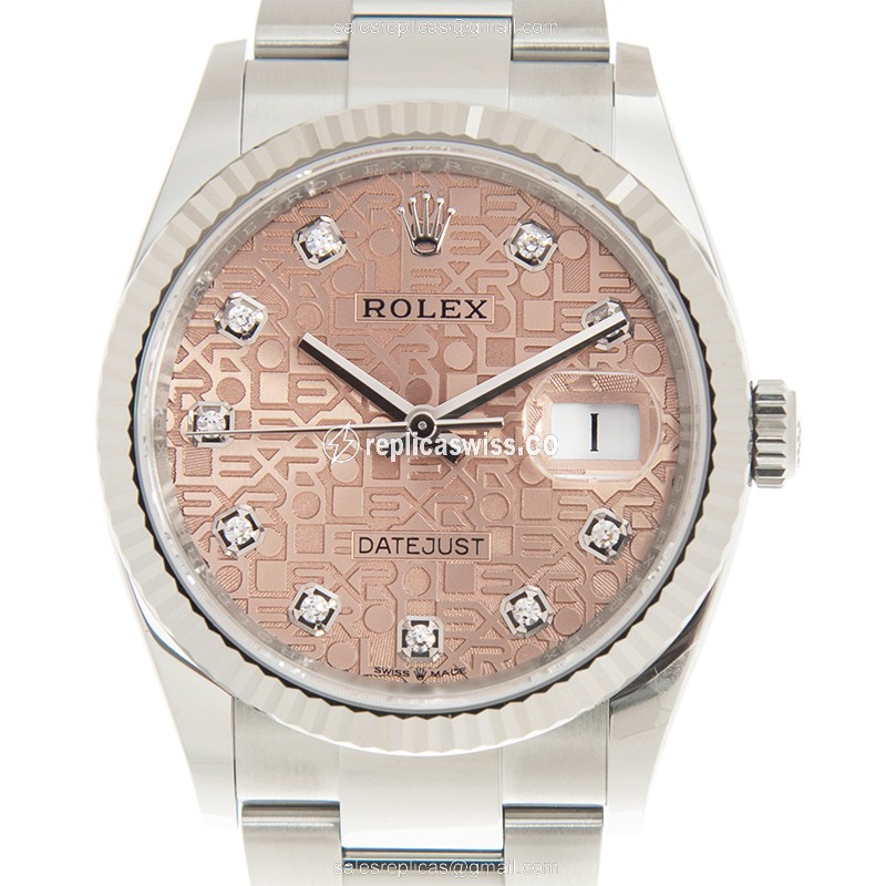 Rolex Day-Date Replica - Automatic - 18kt White Gold & Steel - Pink Dial - Silver Clasp - Steel Strap