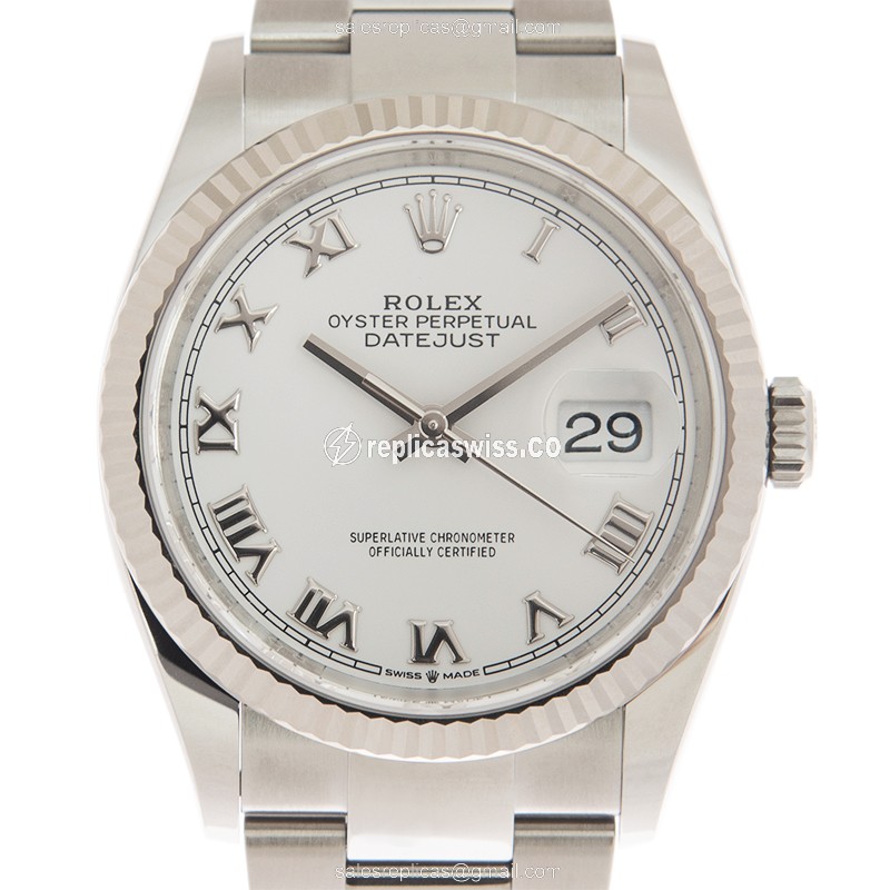 Rolex DATEJUST 126234-0026 Replica - Automatic - 18kt White Gold & Steel - White Dial - Silver Steel Strap - Luxury Replica DATEJUST Watch