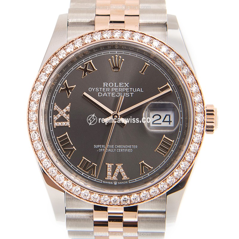Rolex Datejust Replica - Automatic - 18kt Rose - Diamond Bezel - Gray Dial - Luxury Replica DATEJUST Watch