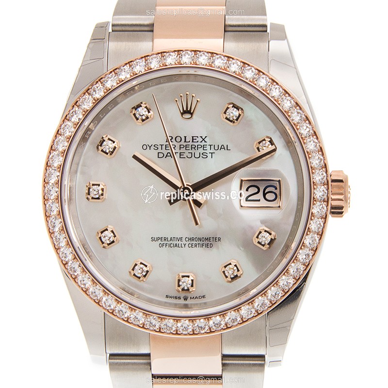 Rolex Datejust Replica - Automatic - 18kt Rose - White Dial - Gold Steel Strap