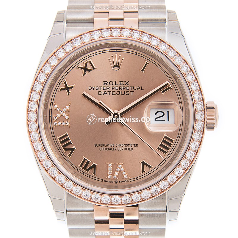 Rolex DATEJUST Replica | Automatic | 18kt Rose Case | Pink Dial | Gold Clasp & Steel Strap