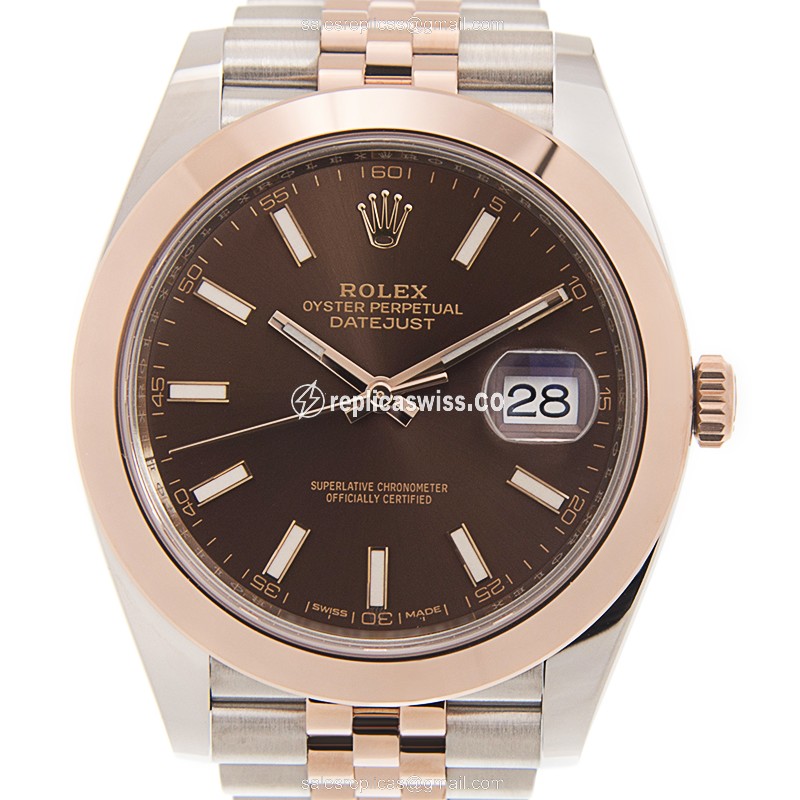 Rolex Datejust Replica - Automatic - 18kt Rose & Steel - Brown Dial - Gold Clasp