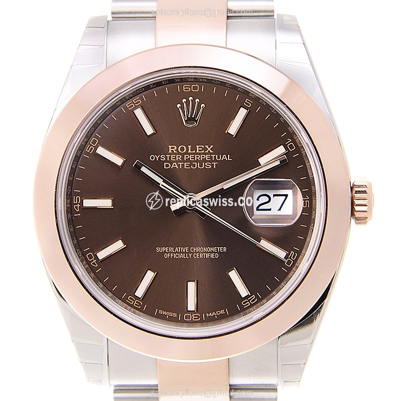 Rolex Datejust Replica - Automatic - 18kt Rose Gold & Steel Case - Brown Dial