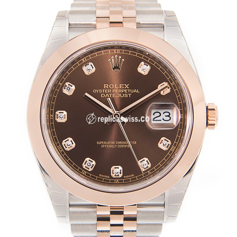 Rolex Datejust Replica - Automatic - 18kt Gold & Steel - Brown Dial - Luxury Replica DATEJUST Watch