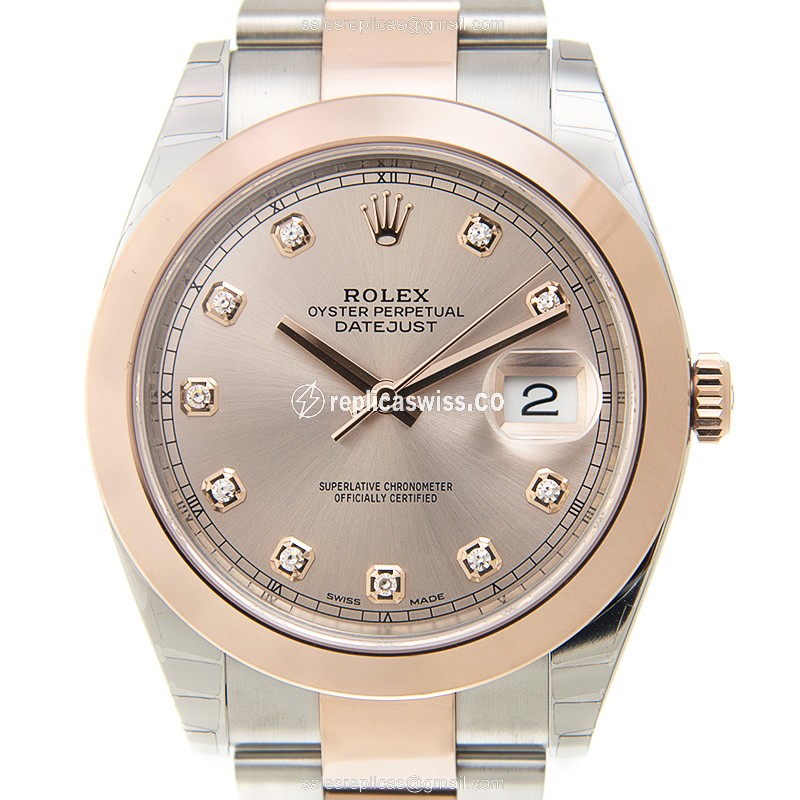 Rolex Datejust Replica - Automatic - 18kt Rose Gold & Steel - Pink Dial - Gold Clasp