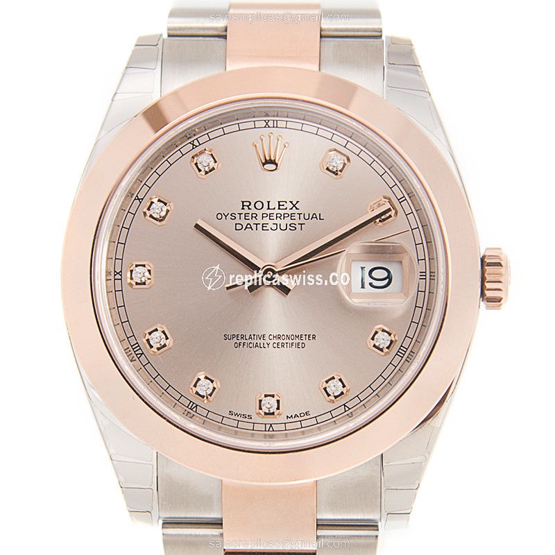 Rolex DATEJUST Replica - Automatic - 18kt Rose Gold & Steel - Pink Dial