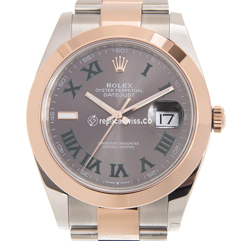Rolex Datejust Replica - Automatic - 18kt Rose Gold & Steel Case - Gray Dial